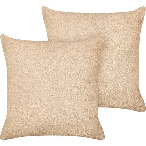 Conjunto de 2 cojines decorativos de bouclé con relleno funda extraíble 45 x 45 cm beige arena Leuzea