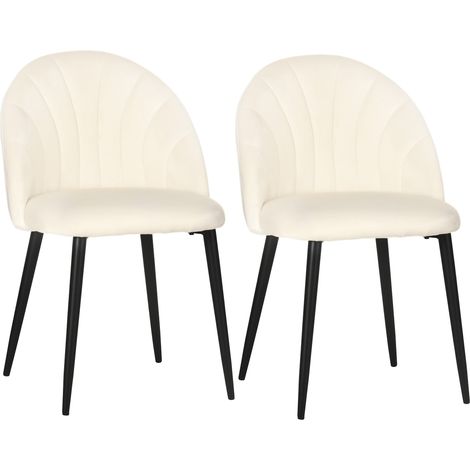 Set 2 Sedie Imbottite 52x54x79 cm in Metallo e Tessuto Effetto Velluto Beige (1/5)