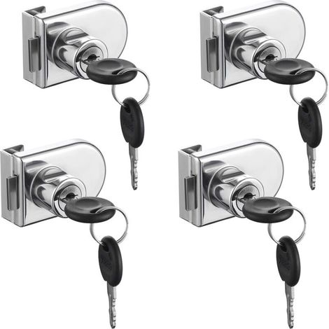 4 cerraduras de seguridad para puertas de cristal, no requieren perforación, aleación de zinc cromado, 5-8 mm de espesor, para vitrinas comerciales y oficinas.