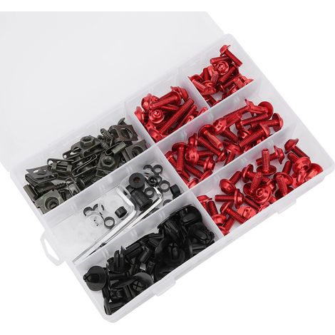 Kit 198 pièces vis carénage pare-brise M5 M6 boulons moto accessoire rouge, ensemble fixation fairing motocyclette, visserie inoxydable (1/5)