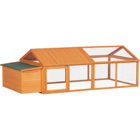Poulailler pour poules cage à poule avec nichoir porte et toit ouvrable pour 4 et 8 poules 240 x 112,5 x 76 cm orange