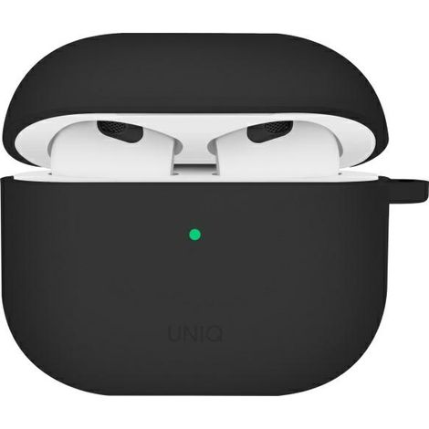 Custodia in silicone UNIQ Nexo AirPods 4 + ganci per le orecchie, nera/nera (1/5)
