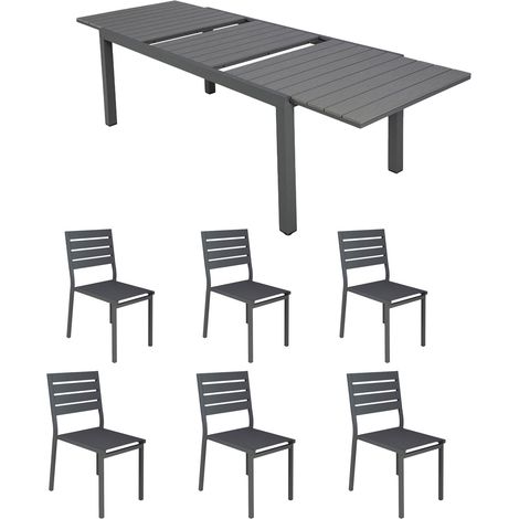 Ensemble table de jardin 180/240cm + 6 chaises gris - NICE