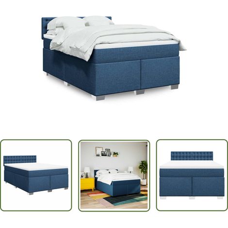 vidaXL Sommier à lattes de lit avec matelas Bleu 140x190 cm Tissu (1/5)