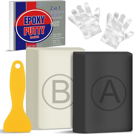 Mastic Epoxy Gris, 280g Pâte à Réparer Epoxy Bicomposant Colle pour Collages Multiples Matériaux Métal, le Bois, le Plastique, la Céramique, Pierre, Réparer les Fuites et Combler les Fissures (1/5)