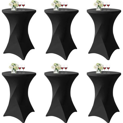 Set mit 6 schwarzen Stehtischdecken, 80 x 110 cm, schwarze, dehnbare Spandex-Tischdecken mit quadratischen Ecken für Cocktailpartys, Hochzeiten, Bankette, Geburtstage, Bartische (1/5)