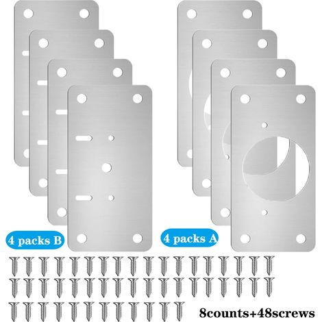 (Lot de 8) Kit de charnières pour porte de placard, plaque de réparation, support de réparation de charnière de porte de placard de cuisine avec vis (1/5)