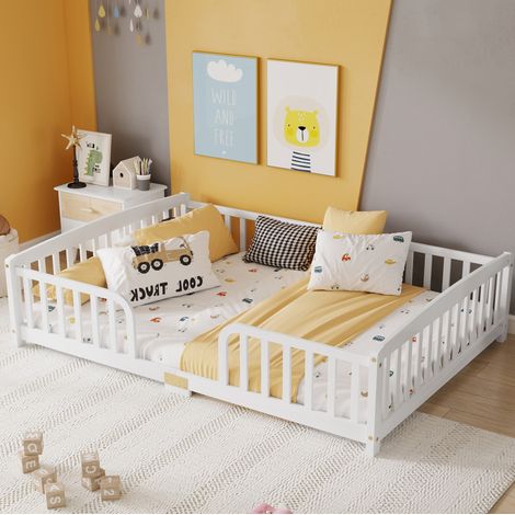 MEUBLIV letto 140x200 cm bianco con barriere di sicurezza e accesso centrale, senza materasso (1/5)