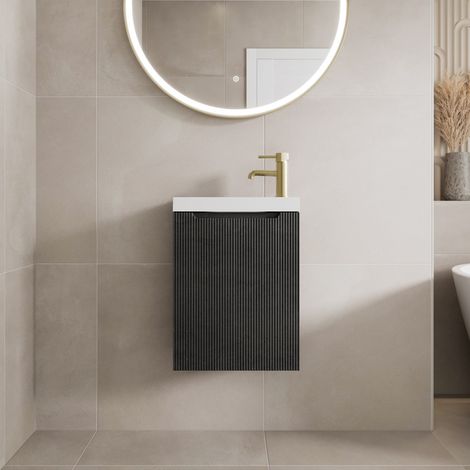 400mm Bathroom Cloakroom Vanity Unit Basin Sink Wall Hung Storage Fluted Black (1/5)