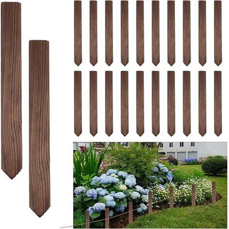 30cm Wooden Garden Fence Posts, Carbonized Wood Stakes (1/5)