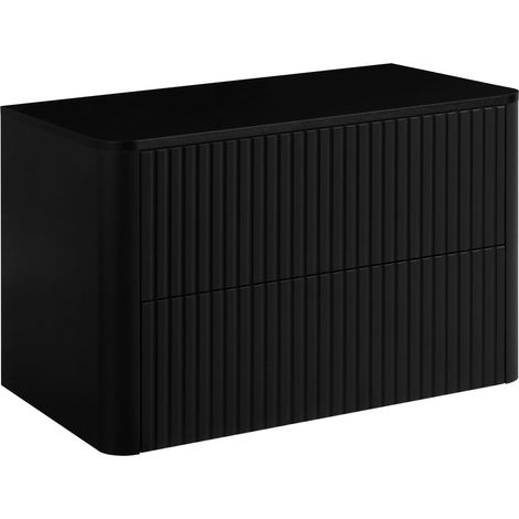Meuble sous vasque 80 cm, noir, plan noir (1/5)