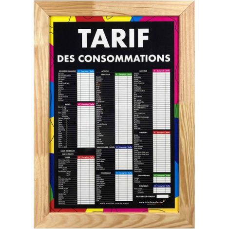 Panneau avec ardoise TARIF DES CONSOMMATIONS moderne dimensions 61 x 41 cm (1/5)