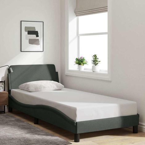 Cadre de lit Dover 90x200 cm tissu Gris foncé avec tête de lit incluse (1/4)