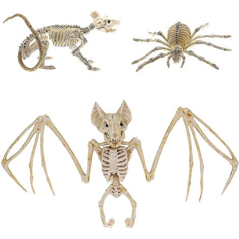 piezas Esqueleto de murciélago de Halloween Esqueleto de araña de Halloween Esqueleto de ratón de Halloween Huesos de animales aterradores Huesos de murciélago realistas Decoraciones de Halloween (1/4)