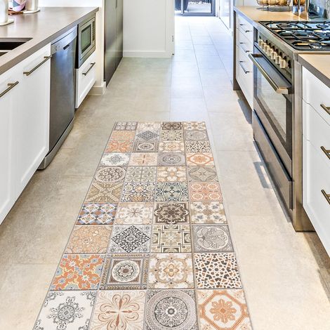 Tapis de Cuisine antidérapant Persian Tiles 50x240 Tapis de Protection de Sol en Vinyle fabriqué en Italie, avec Encre Non Toxique, Ignifuge et résistant à l'eau (1/5)