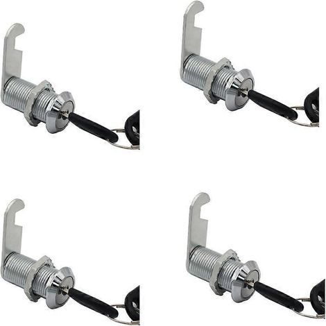 Lot de 4 verrous de sécurité à came de 20 mm pour portes de placards et tiroirs, avec clés.