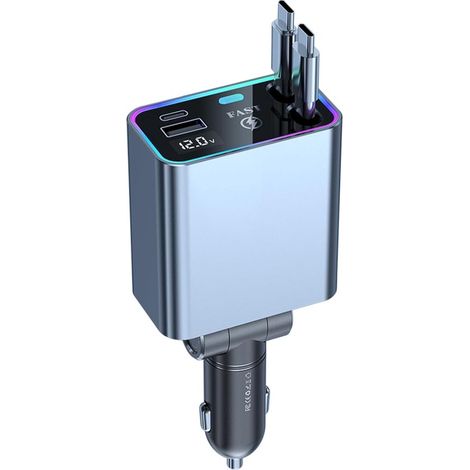 66-W-USB-C-Autoladegerät mit zwei Kabeln, LED-Voltmeter, geeignet für iPhone, iPad und Huawei, 12/24 V, ideal für Wohnwagen, Wohnmobile und Boote. (1/5)