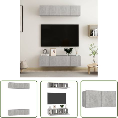 The Living Store TV-Schränke 4 Stk. Betongrau 60x30x30 cm Holzwerkstoff - TV Schrank - Wandmontage - Regal - Wohnzimmereinrichtung - Betongrau (1/5)