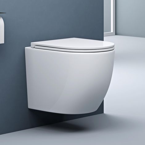 doporro WC Sospeso Sanitari Sospesi Filomuro in Ceramica Bianco con Copriwc Soft Close Chiusura Ammortizzata e Sciacquone Profondo WC Design Moderno Senza Bordi Aachen179-neu