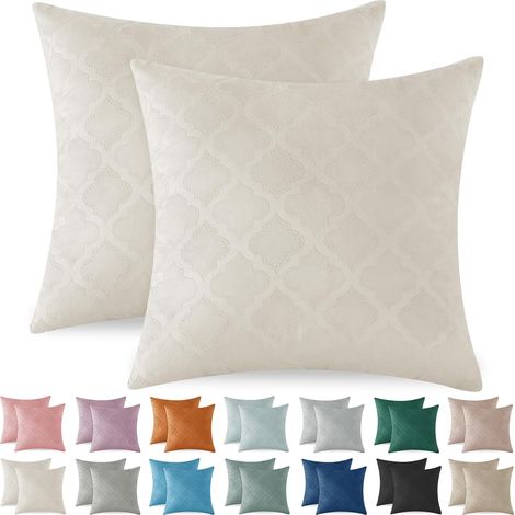 Housse Coussin Canape 40x40 en Velours Lot de 2 Décoration Housse de Coussin Taie d'oreiller Doux pour Chambre Salon Jardin Fauteuil Lit Moderne Durable, Coussin Beige Blanc (1/5)