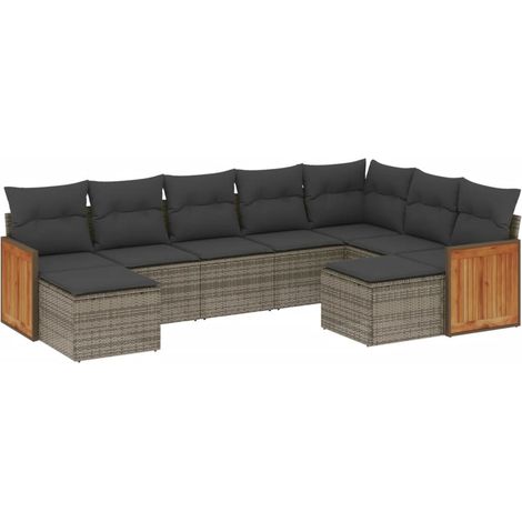 Maison Exclusive - Set Divano da Giardino 9 pz con Cuscini Grigio in Polyrattan (1/5)