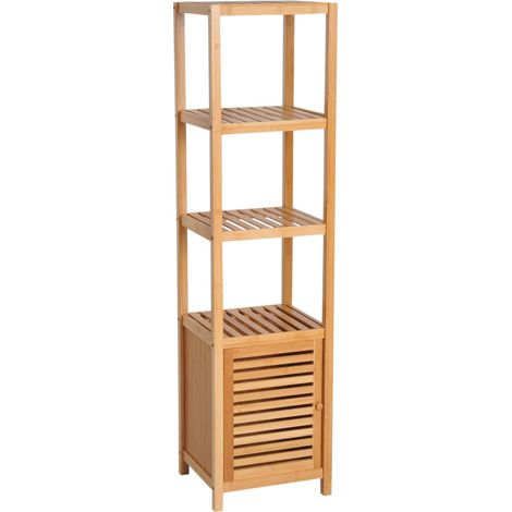 Meuble Salle de Bain Bambou 3 Compartiments Ouverts, 36x33x140 cm, Rangement Optimal, Finition Naturelle, Étagère (1/5)