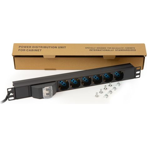 Multiprise pour Rack 19”, à 6 Prises universelles à 3 pôles/Schuko, avec Interrupteur magnétothermique (1/5)