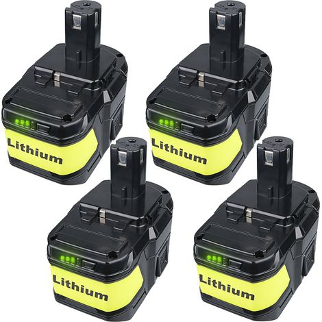 4Stück 18V 9.0Ah Akku für Ryobi Elektrowerkzeug mit LED-Ladeanzeige P108 Li-Ion Ersatzakku für Ryobi ONE+ RB18L50 RB18L40 RB18L13 P102 P103 P104 P105 P106 P107