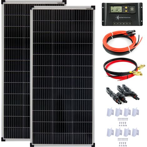 200 Watt 12V Solar Set 20A Laderegler gelb Montagewinkel Solaranlage Inselanlage Solarmodul 1200mm (1/5)