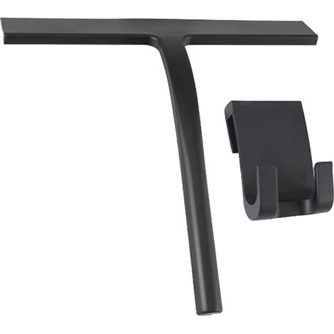 Grattoir de douche en acier inoxydable avec noyau en silicone, outil de nettoyage pour vitres, noir, 21,5 x 22,7 cm (1/4)