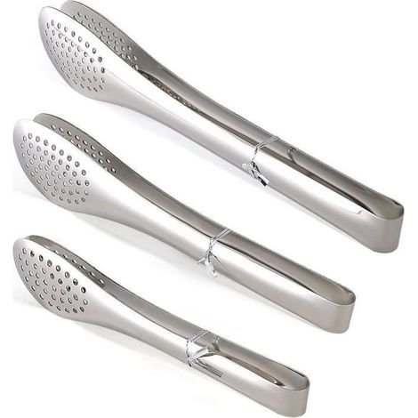 3 pinces en acier inoxydable, ergonomiques, mailles fines, pour salade pain jambon, cuisine maison et professionnelle (1/4)
