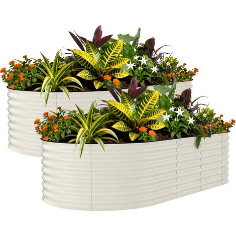 Lot de 2 bacs à fleurs surélevés en métal galvanisé – Antirouille, bandes anti-coupure, fond ouvert pour drainage, montage facile – Légumes, fleurs, herbes – Beige amélioré, 240x120x60cm (1/5)