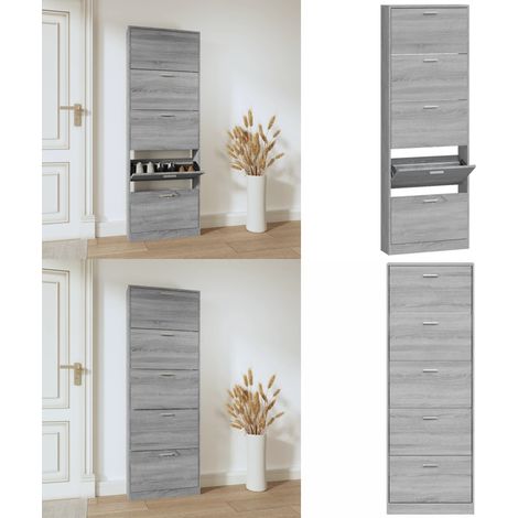 Mueble zapatero madera contrachapada gris Sonoma 59x17x169 cm - Estantería para zapatos - Armario para zapatos