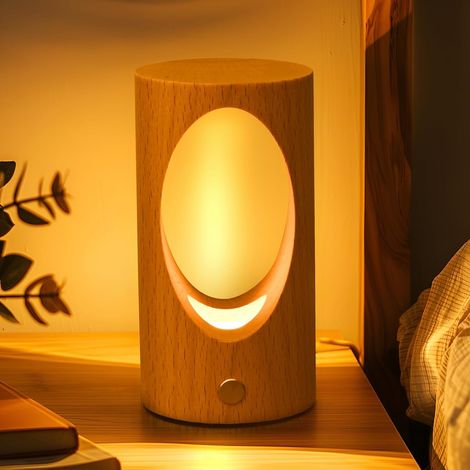 RHG Veilleuse bébé, lampe de chevet LED en bois avec motif d'arbre, veilleuse enfant rechargeable par USB, intensité lumineuse continue de 3 W réglable.