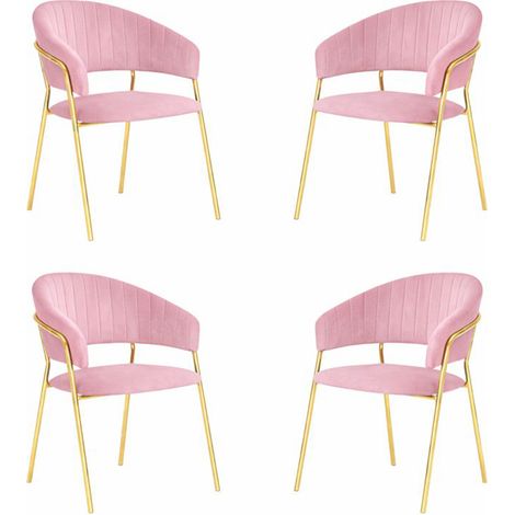 Sedie da sala da pranzo set da 4 Aurelia con schienale in velluto rosa