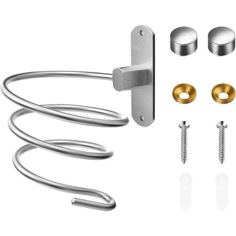 Support pour sèche-cheveux - Support mural en aluminium - Fixation sans perçage - Étagère murale pour sèche-cheveux - Fixation murale sans perçage - Rangement mural pour produits de soins capillaires (1/5)