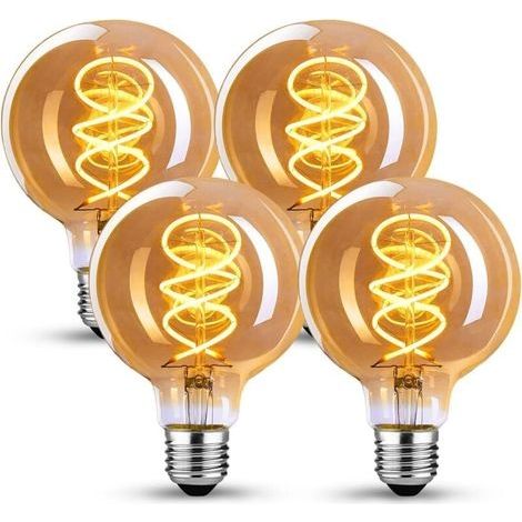 4 Ampoule vintage Edison E27, E27 LED vintage dimmable G80 4W lampe LED rétro blanc chaud Ampoule vintage idéale pour la nostalgie et l'éclairage rétro dans la maison, café-bar,Verre ambré- 4 pièces (1/4)