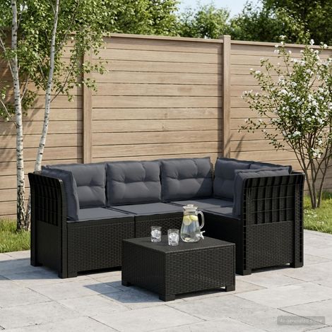 Canapé de Jardin Modulable 4 Places avec Coussins Aspect Rotin PP Anthracite - PANGIVO (1/5)