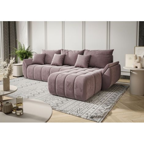 Ecksofa Schlafsofa LOUISE Stoff Monolith Flieder Ottomane Rechts