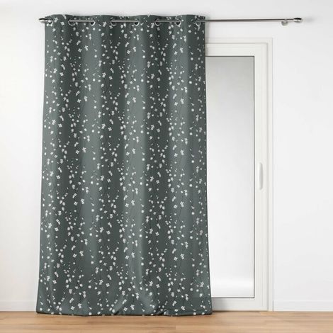 Rideau a oeillets 140 x 260 cm polyester imprime appliqué Sakura Anthracite (1/5)