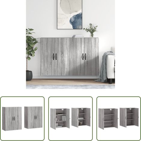 vidaXL Armoire de rangement - Armoires murales 2 pcs sonoma gris bois d'ingénierie (1/5)