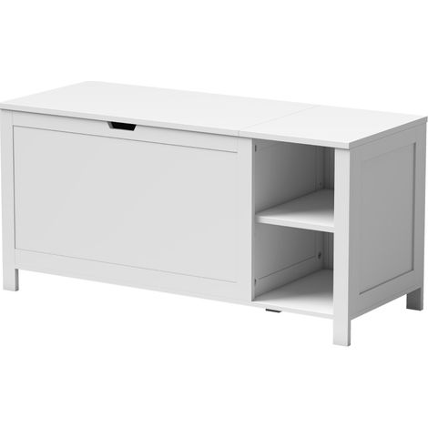 Banc à chaussures blanc avec coffre à abattant et étagère réglable 100 x 40 x 48,5 cm MODENUIT (1/5)