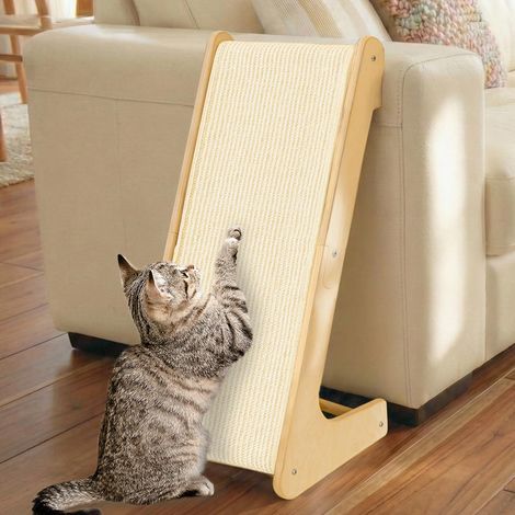 Gratte-chat incliné réglable en bois, griffoir vertical et horizontal pour chat, tapis en sisal remplaçable, protecteur de meubles (1/5)