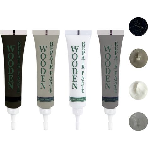 Kit de réparation de meubles en bois, 4 couleurs, kit de réparation de sols stratifiés pour rayures, fissures, trous, taches – Noir, gris clair, gris, blanc (1/4)