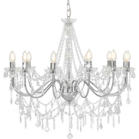 Lustre avec perles Argenté 12 ampoules E14 (1/5)
