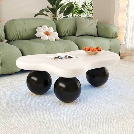 Couchtisch „Nuage“ – 95 x 62,5 x 32 cm - Integrierte LED in 16 Farben – Verspieltes & sicheres Design – Wohnzimmer & Kinderzimmer – Weiß & Schwarz