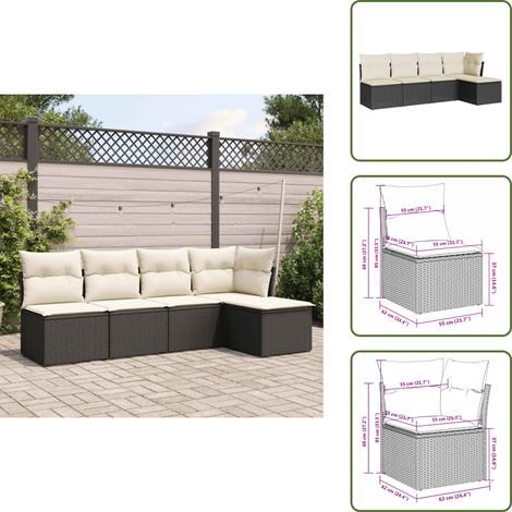 Salon de jardin 5 pcs avec coussins noir résine tressée - Salon De Jardin - Mobilier De Jardin - Salon Extérieur - Ensemble De Canapés - Canapé D'angle (1/5)