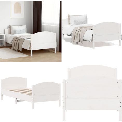 Cadre de lit sans matelas blanc 90x200 cm bois de pin massif - Cadre De Lit - Lit Simple - Lit En Bois - Bois De Pin - Matelas Non Inclus - Home & Living (1/5)