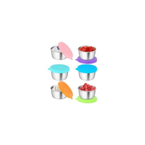 6 Pièces Récipient vinaigrette avec Couvercles Silicone,50ml Recipient Sauce Salade en Acier Inoxydable, Boîtes Alimentaires Réutilisable Résistant Aux Fuites Pour Piqueniquer, Voyage