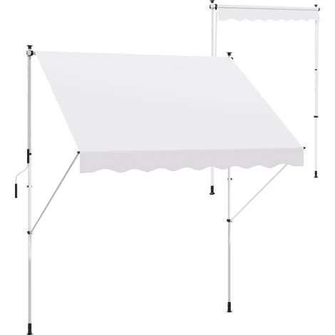 Store banne à bras articulés 3 x 1,5 m avec manivelle et structure télescopique, blanc (1/5)